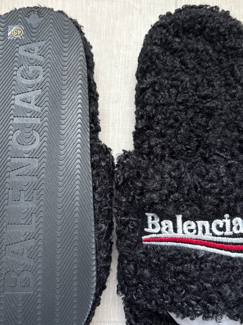 Balenciaga Black Fur Slides Size 10 - Picture 2 of 2